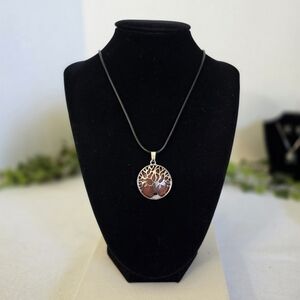 Silver Tree of Life with Quartz Stone On Cord Necklace